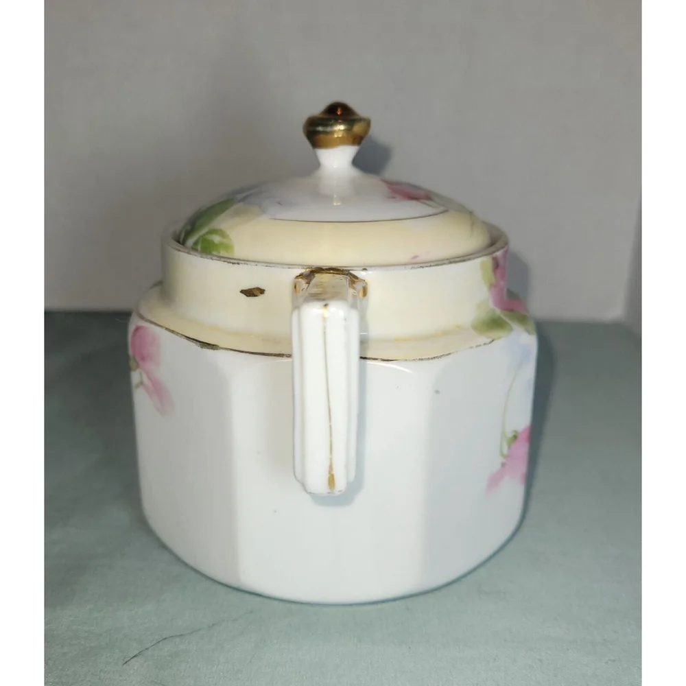 Antique Japanese Porcelain Sugar Bowl Floral Roses W/ Gold Hand‎ Painted Nippon